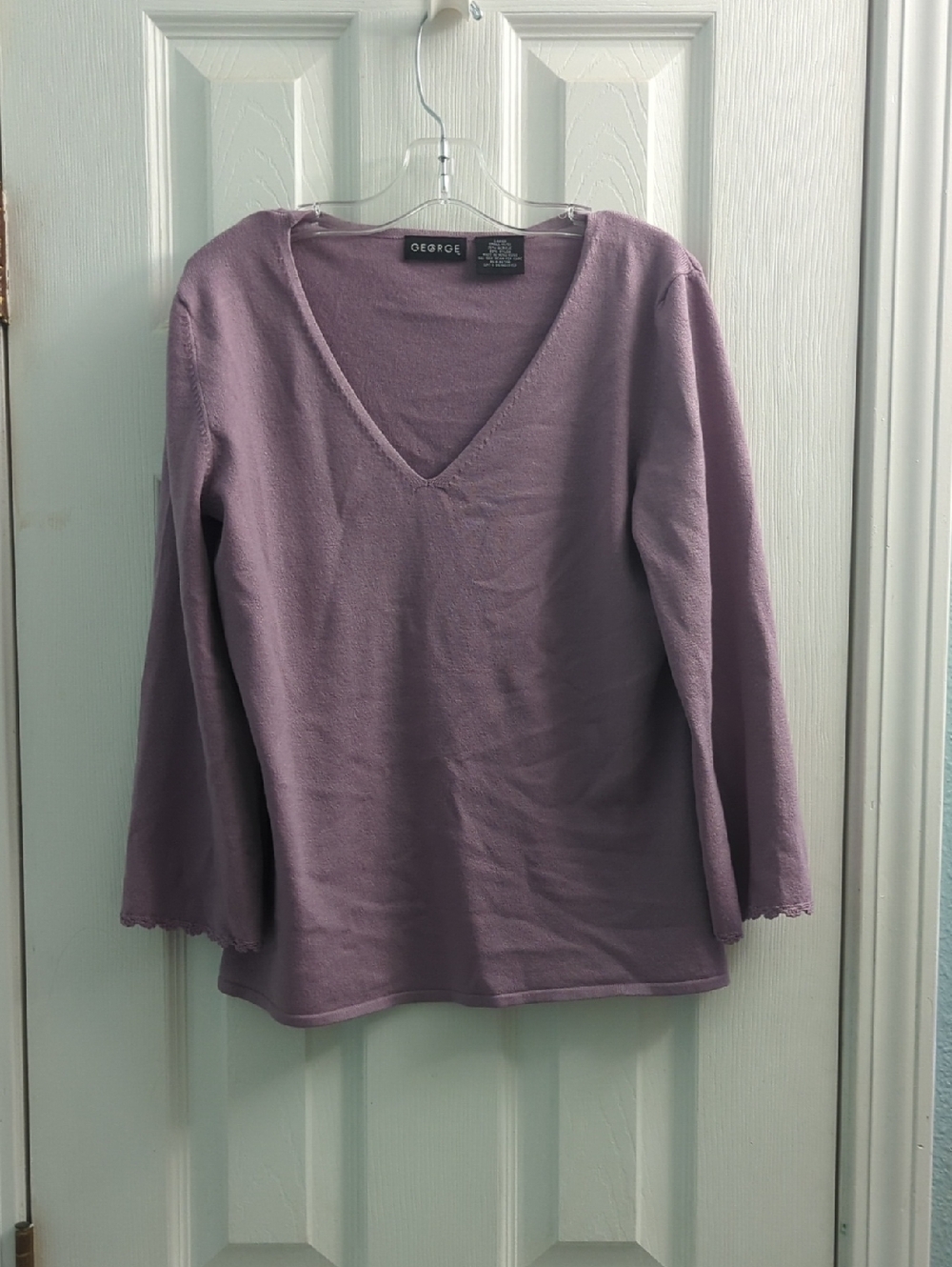 George Lavender V-Neck Long Sleeve Top with Scalloped Cuffs